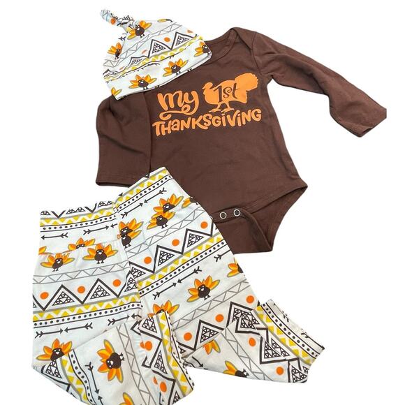 Thanksgiving Outfit Baby Sz 80 Leggings 1 Piece Cap Turkey Beanie Baby Lot of 4 - Picture 4 of 12